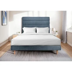 Lit avec tête de lit lignes bouclette et sommier kit - Lit en bois massif