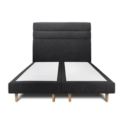 Lit avec tête de lit lignes tissu et sommier tapissier - Lit en bois massif