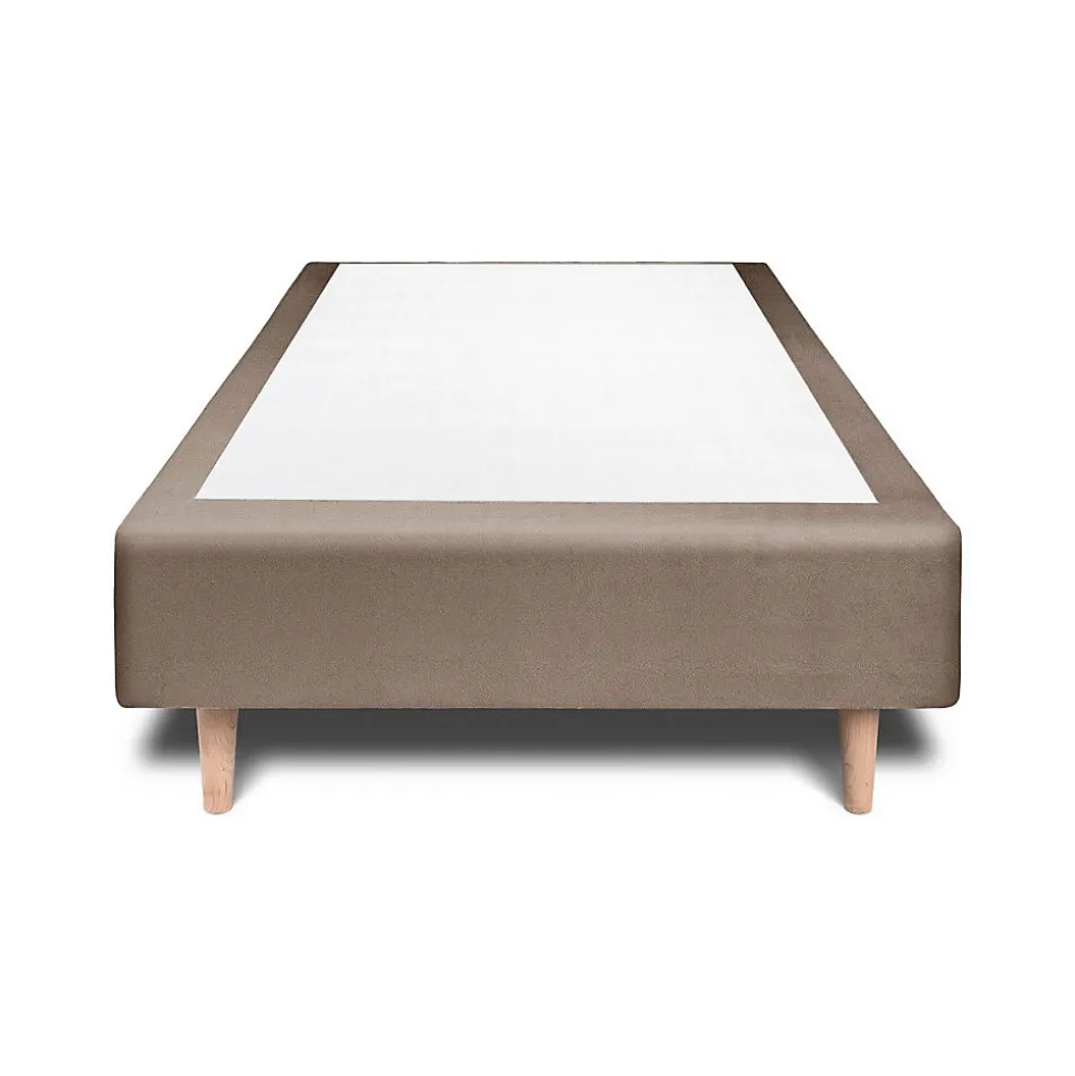 Lit avec tête de lit lignes velours et sommier tapissier - Lit en bois massif