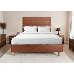 Lit avec tête de lit lignes bouclette et sommier tapissier - Lit en bois massif