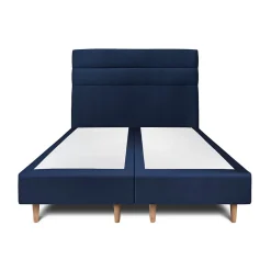 Lit avec tête de lit lignes velours et sommier tapissier - Lit en bois massif