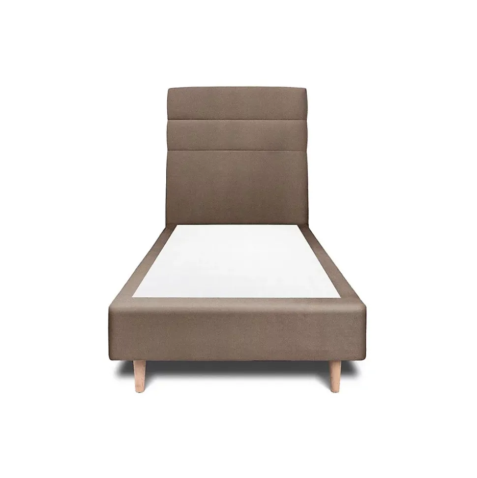 Lit avec tête de lit lignes velours et sommier tapissier - Lit en bois massif