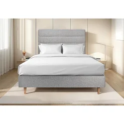 Lit avec tête de lit lignes bouclette et sommier tapissier - Lit en bois massif