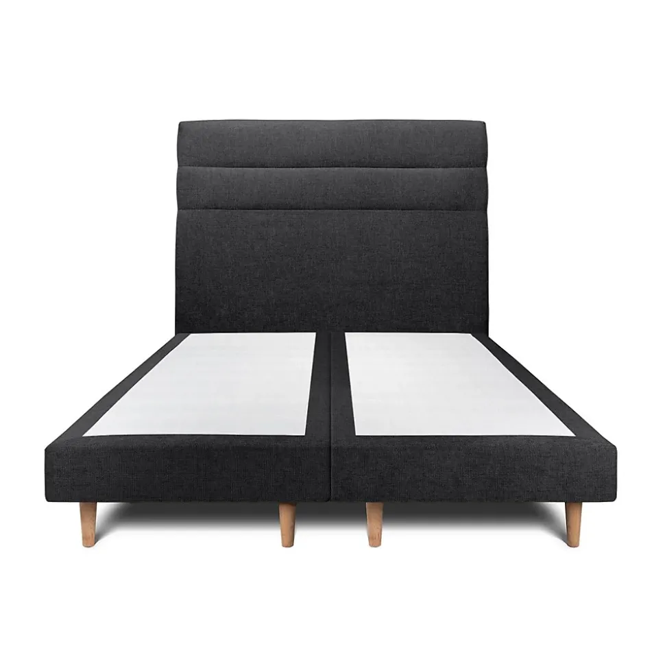 Lit avec tête de lit lignes tissu et sommier tapissier - Lit en bois massif