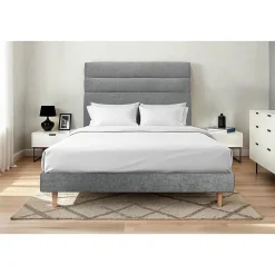 Lit avec tête de lit lignes tissu et sommier kit - Lit en bois massif