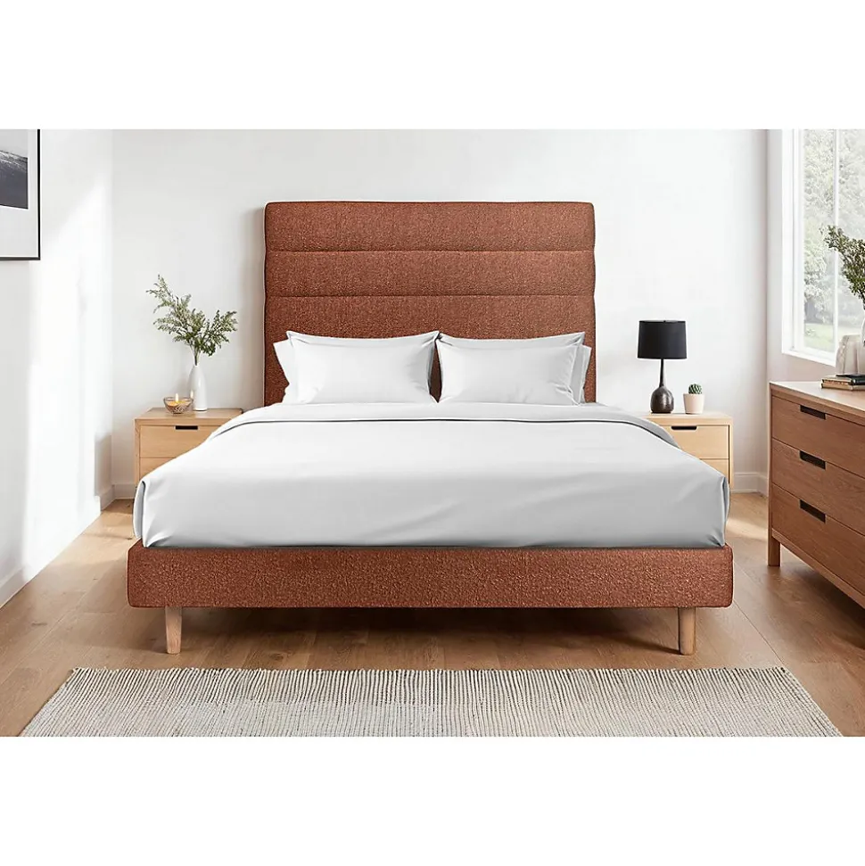 Lit avec tête de lit lignes bouclette et sommier kit - Lit en bois massif