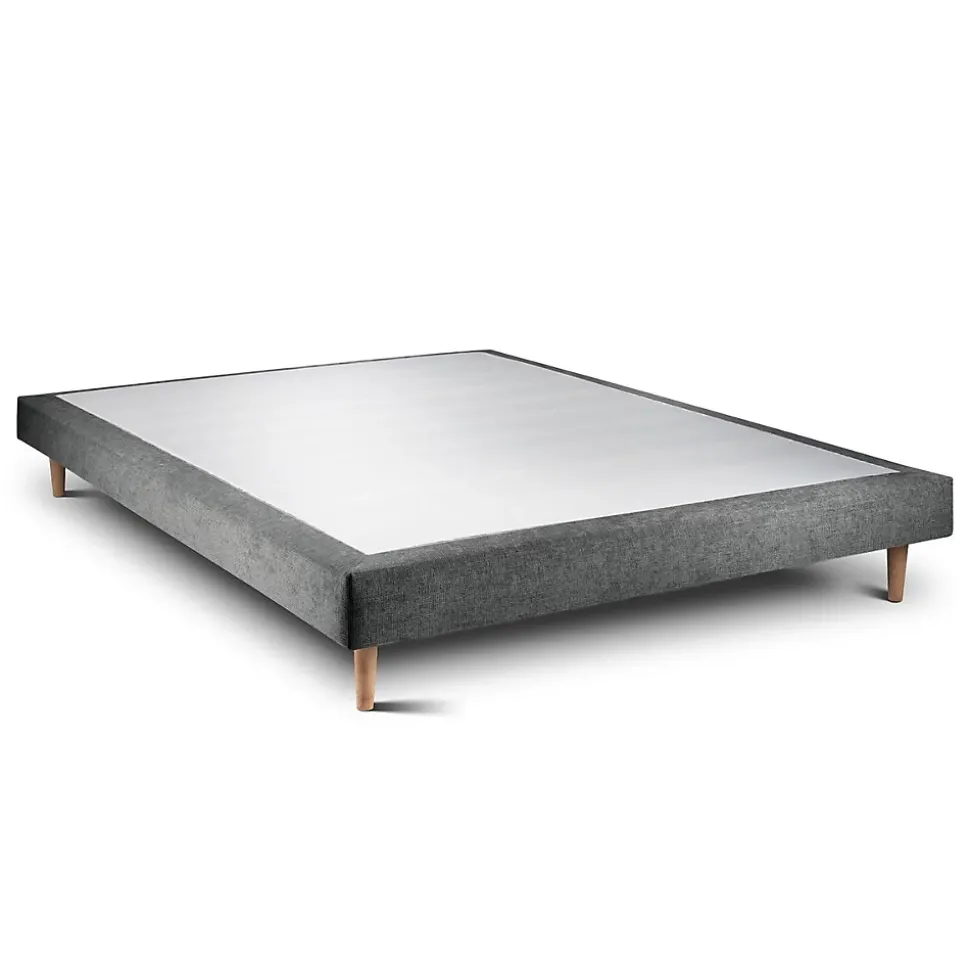 Lit avec tête de lit lignes tissu et sommier tapissier - Lit en bois massif