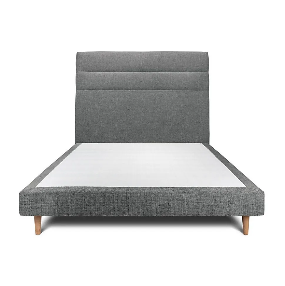 Lit avec tête de lit lignes tissu et sommier tapissier - Lit en bois massif