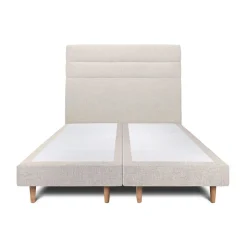 Lit avec tête de lit lignes tissu et sommier tapissier - Lit en bois massif