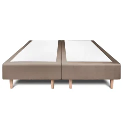 Lit avec tête de lit lignes velours et sommier tapissier - Lit en bois massif