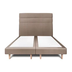 Lit avec tête de lit lignes velours et sommier tapissier - Lit en bois massif