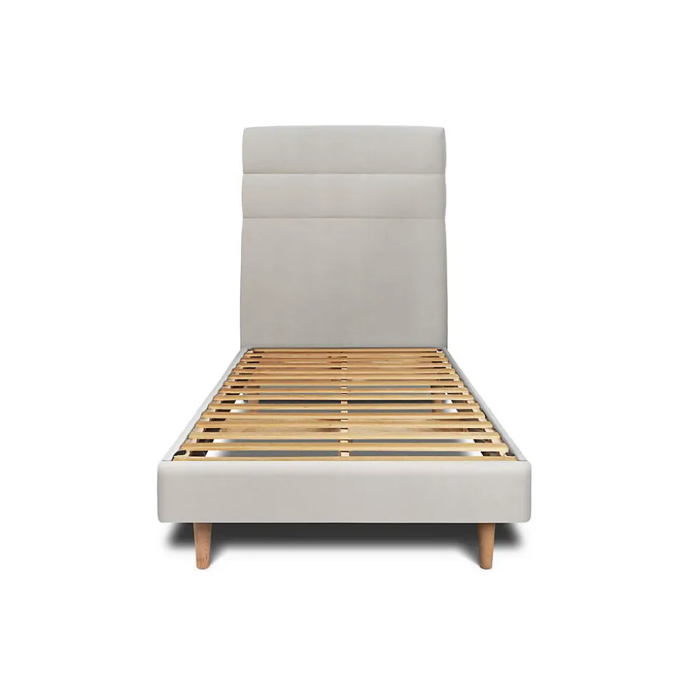 Lit avec tête de lit lignes velours et sommier kit - Lit en bois massif