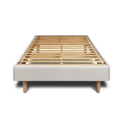 Lit avec tête de lit lignes velours et sommier kit - Lit en bois massif