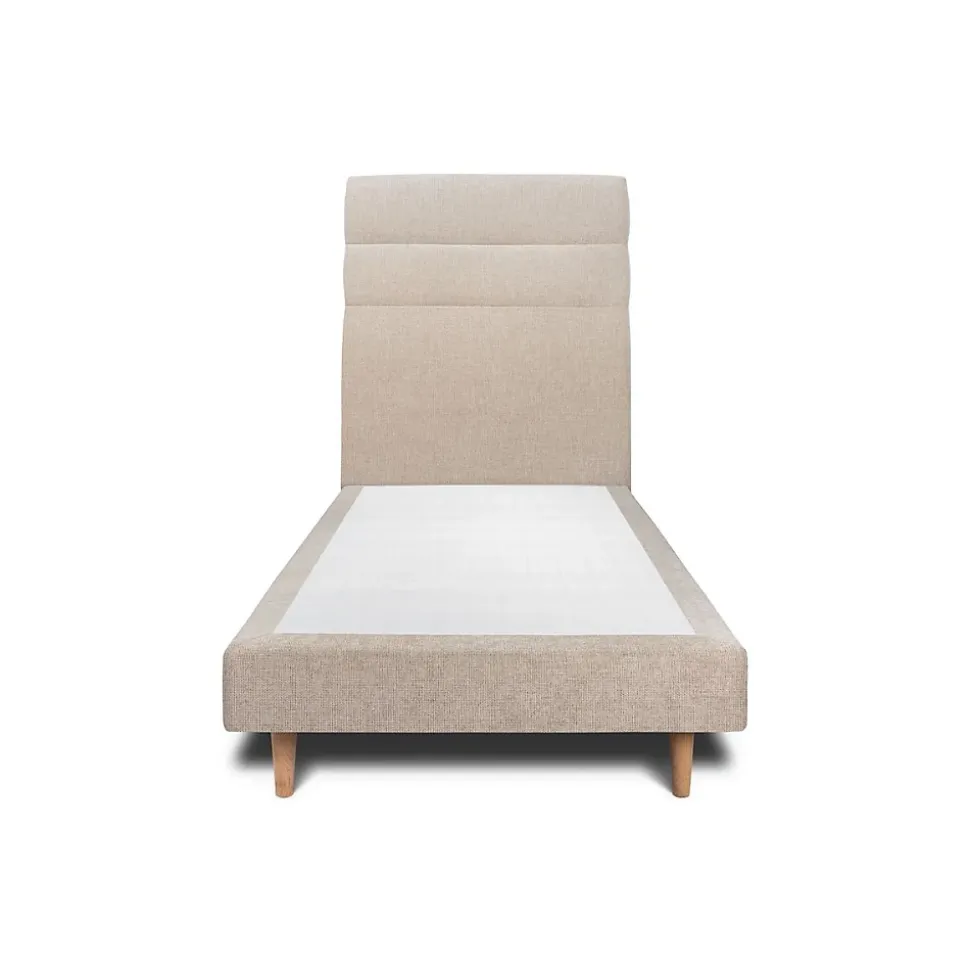 Lit avec tête de lit lignes tissu et sommier tapissier - Lit en bois massif