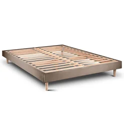 Lit avec tête de lit lignes velours et sommier kit - Lit en bois massif