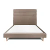 Lit avec tête de lit lignes velours et sommier tapissier - Lit en bois massif