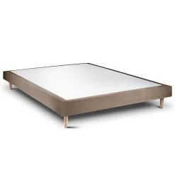 Lit avec tête de lit lignes velours et sommier tapissier - Lit en bois massif