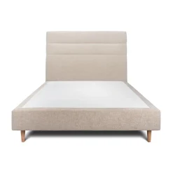 Lit avec tête de lit lignes tissu et sommier tapissier - Lit en bois massif