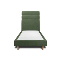 Lit avec tête de lit lignes tissu et sommier tapissier - Lit en bois massif