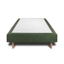 Lit avec tête de lit lignes tissu et sommier tapissier - Lit en bois massif