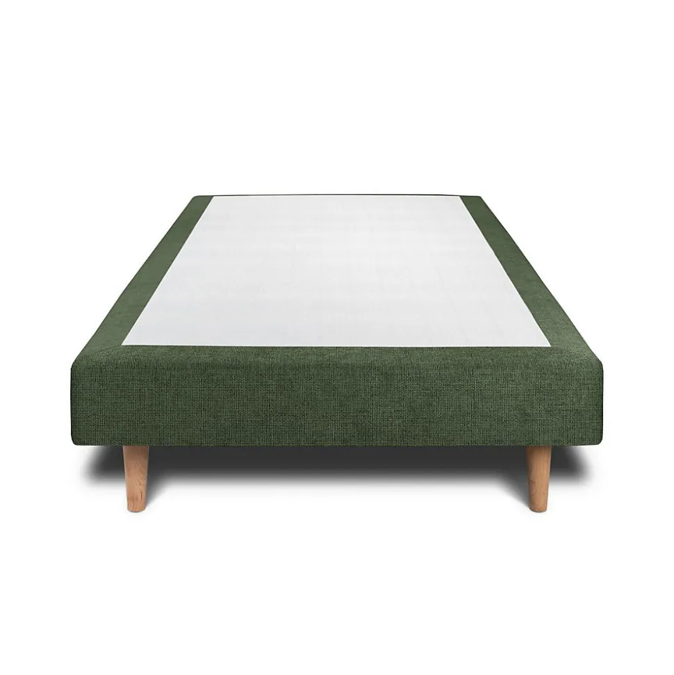 Lit avec tête de lit lignes tissu et sommier tapissier - Lit en bois massif