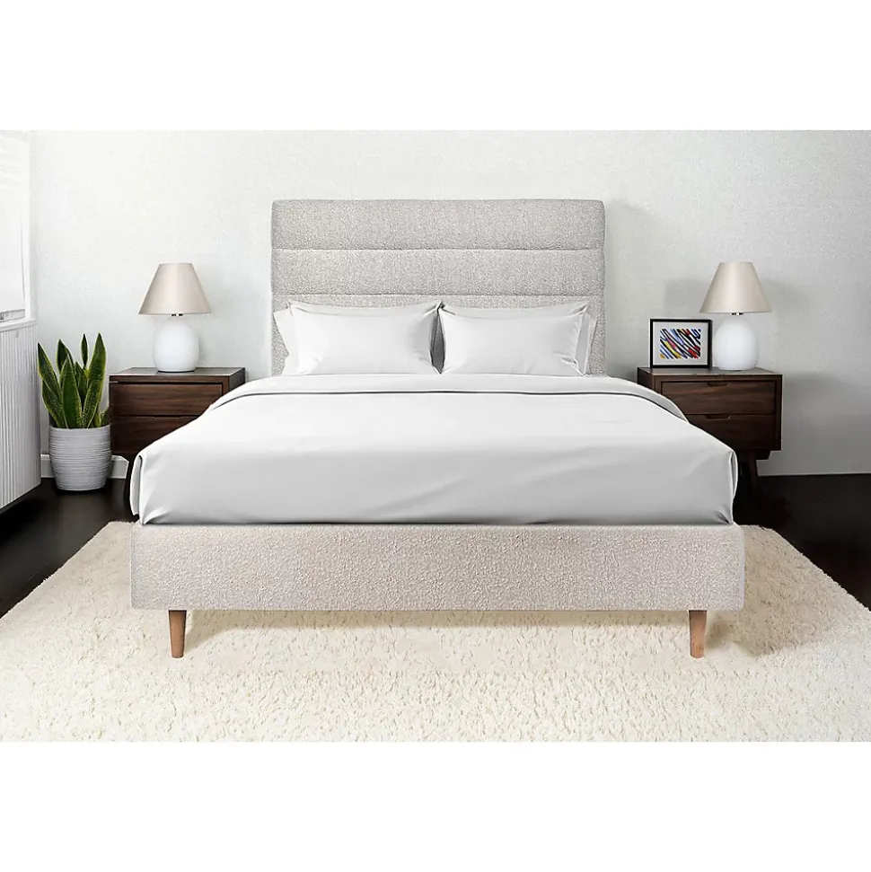 Lit avec tête de lit lignes bouclette et sommier tapissier - Lit en bois massif