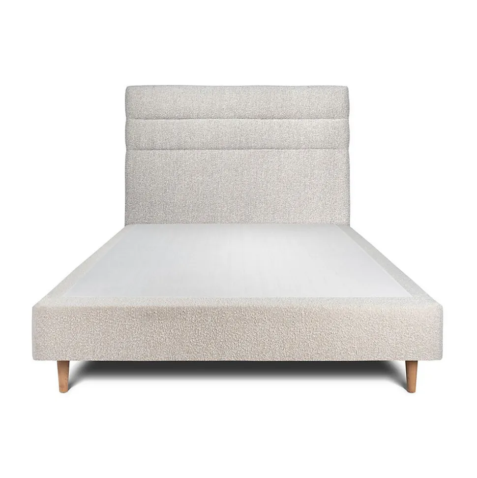 Lit avec tête de lit lignes bouclette et sommier tapissier - Lit en bois massif