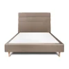 Lit avec tête de lit lignes velours et sommier tapissier - Lit en bois massif