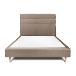 Lit avec tête de lit lignes velours et sommier tapissier - Lit en bois massif