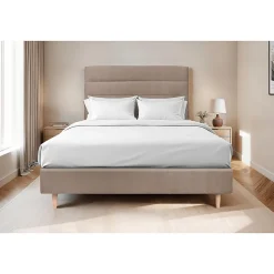 Lit avec tête de lit lignes velours et sommier tapissier - Lit en bois massif