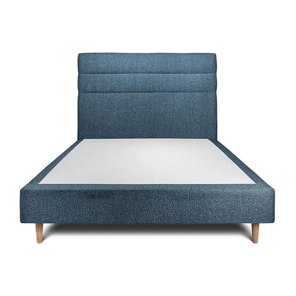 Lit avec tête de lit lignes bouclette et sommier tapissier - Lit en bois massif