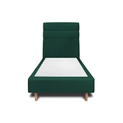 Lit avec tête de lit lignes velours et sommier tapissier - Lit en bois massif