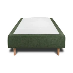 Lit avec tête de lit lignes tissu et sommier tapissier - Lit en bois massif