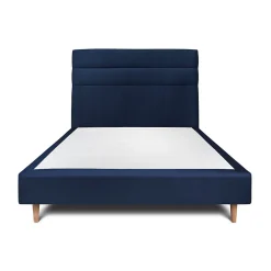 Lit avec tête de lit lignes velours et sommier tapissier - Lit en bois massif