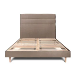 Lit avec tête de lit lignes velours et sommier kit - Lit en bois massif