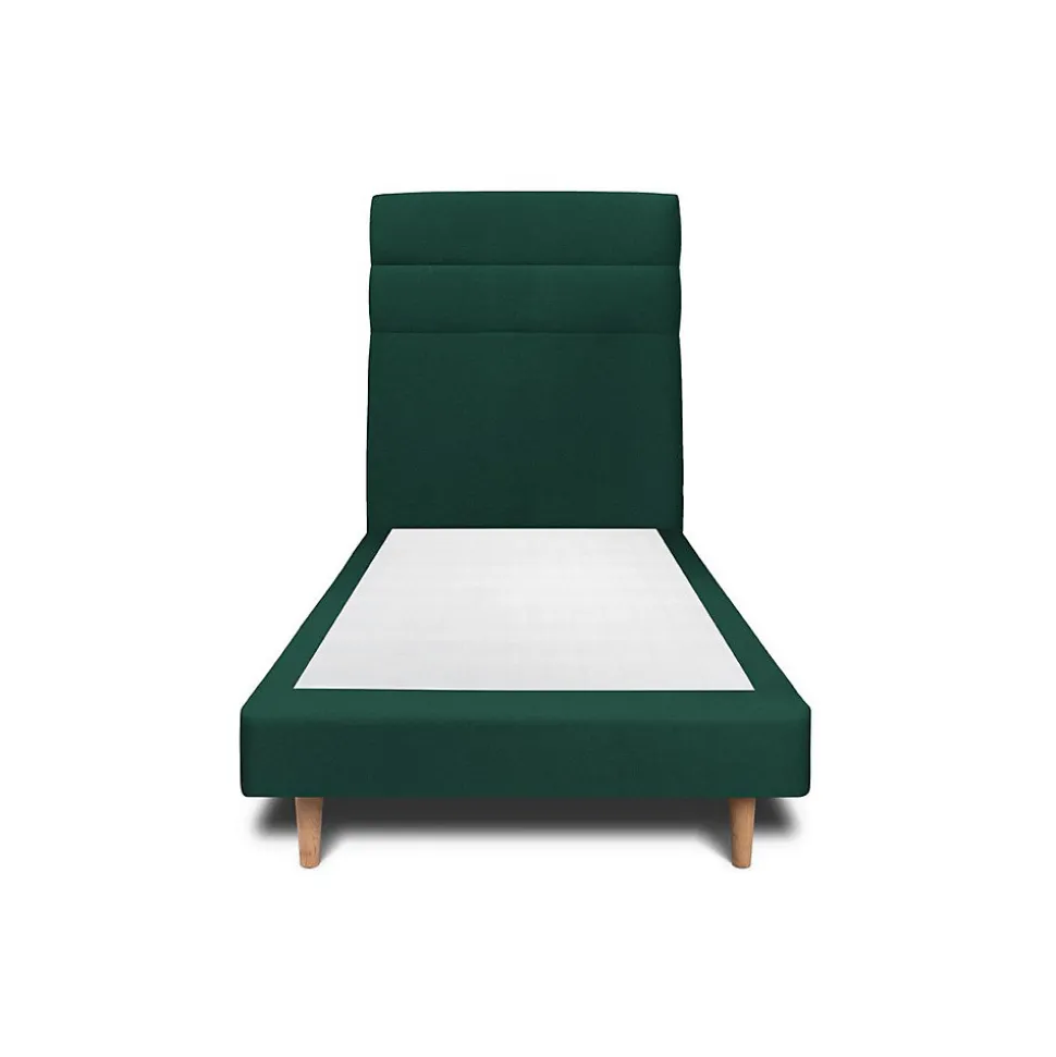 Lit avec tête de lit lignes velours et sommier tapissier - Lit en bois massif