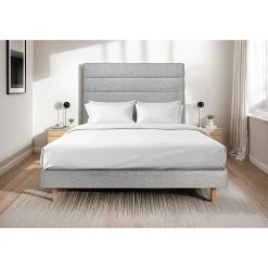 Lit avec tête de lit lignes bouclette et sommier kit - Lit en bois massif