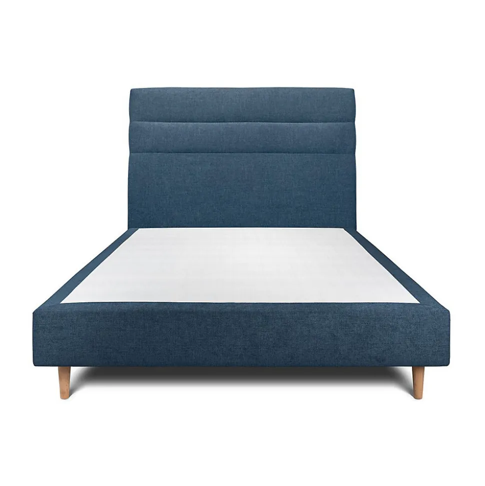 Lit avec tête de lit lignes tissu et sommier tapissier - Lit en bois massif