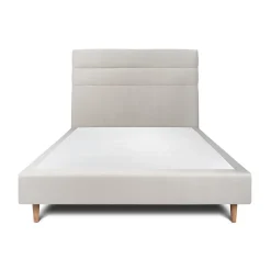 Lit avec tête de lit lignes velours et sommier tapissier - Lit en bois massif