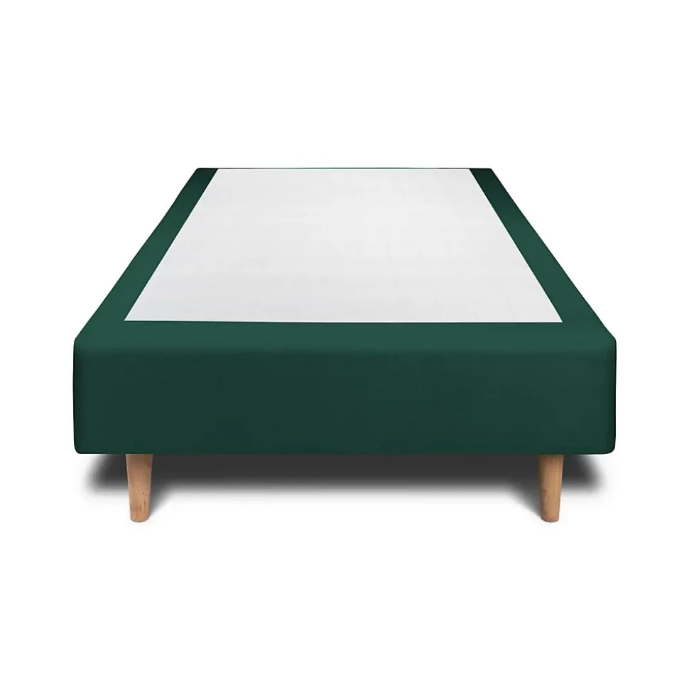 Lit avec tête de lit lignes velours et sommier tapissier - Lit en bois massif