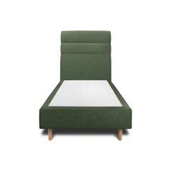 Lit avec tête de lit lignes tissu et sommier tapissier - Lit en bois massif