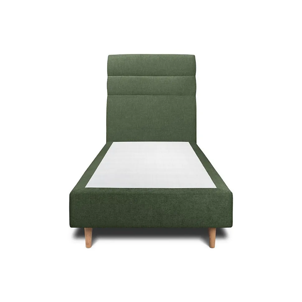 Lit avec tête de lit lignes tissu et sommier tapissier - Lit en bois massif