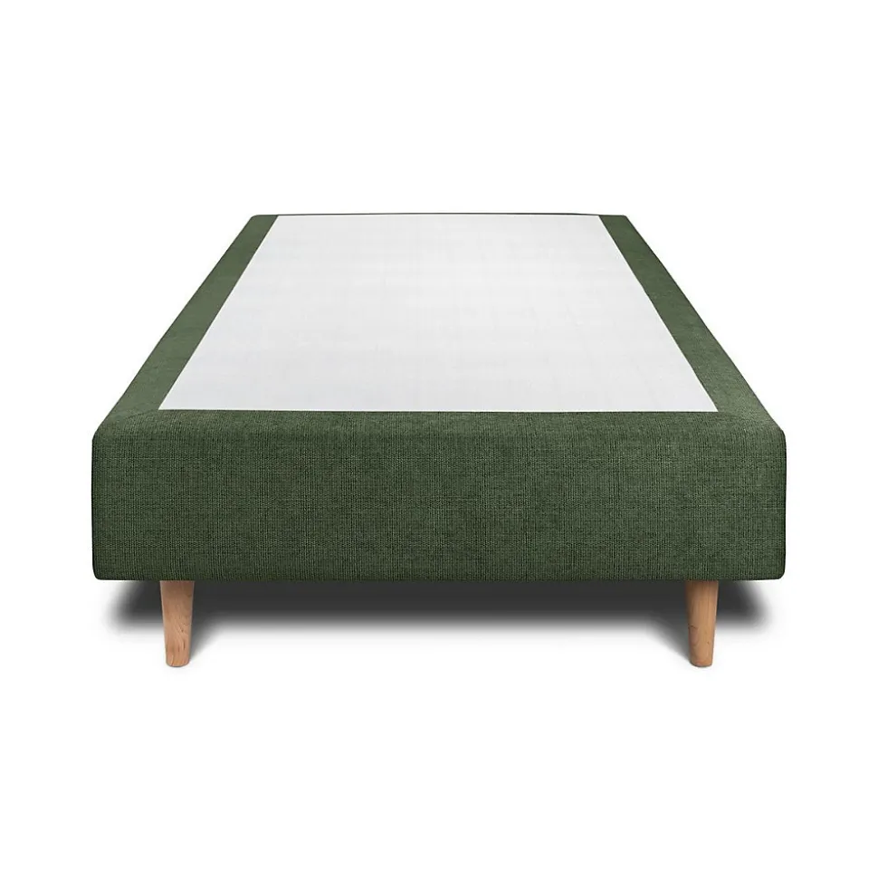 Lit avec tête de lit lignes tissu et sommier tapissier - Lit en bois massif