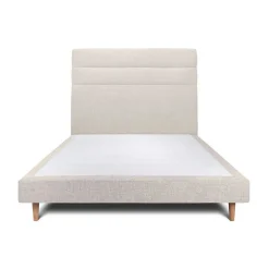 Lit avec tête de lit lignes tissu et sommier tapissier - Lit en bois massif