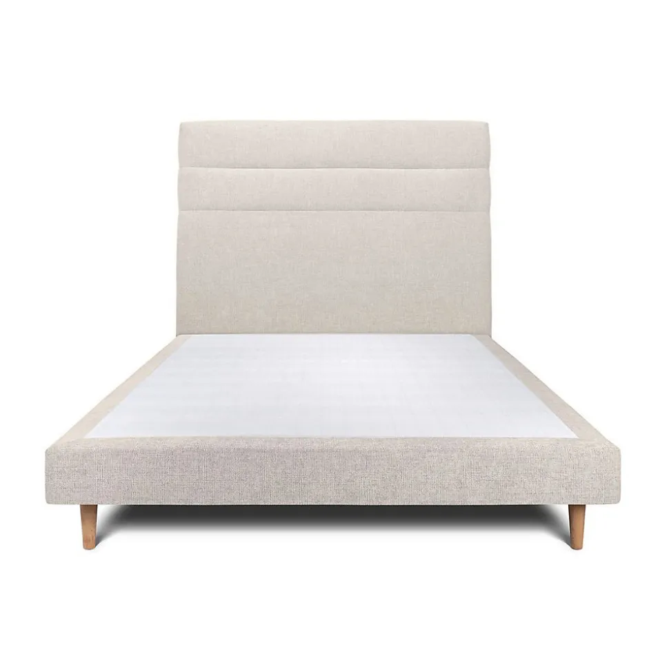 Lit avec tête de lit lignes tissu et sommier tapissier - Lit en bois massif