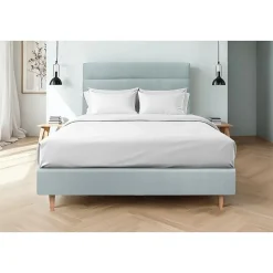 Lit avec tête de lit lignes velours et sommier tapissier - Lit en bois massif