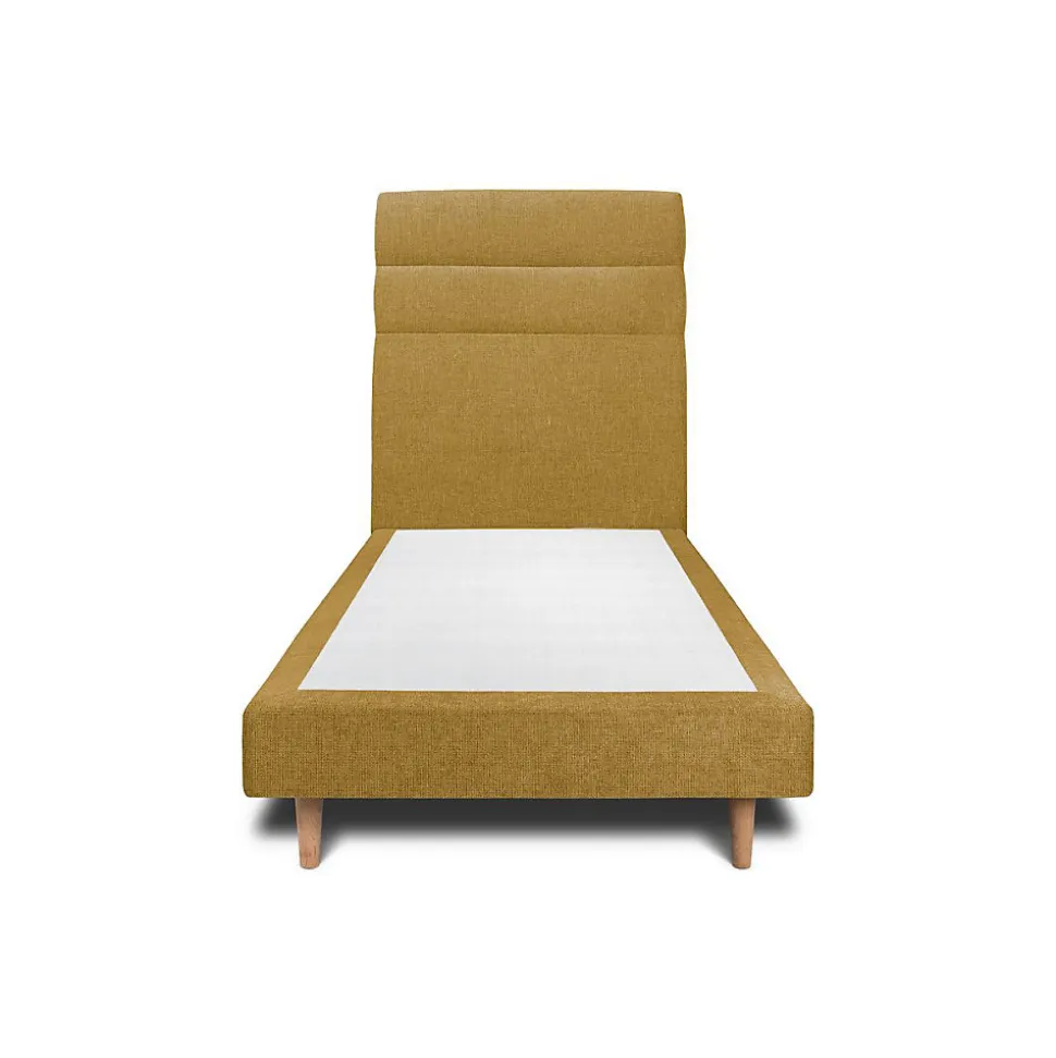 Lit avec tête de lit lignes tissu et sommier tapissier - Lit en bois massif