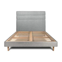 Lit avec tête de lit lignes bouclette et sommier kit - Lit en bois massif