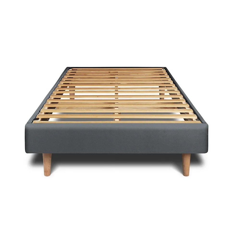 Lit avec tête de lit lignes velours et sommier kit - Lit en bois massif