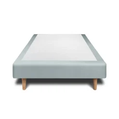 Lit avec tête de lit lignes velours et sommier tapissier - Lit en bois massif